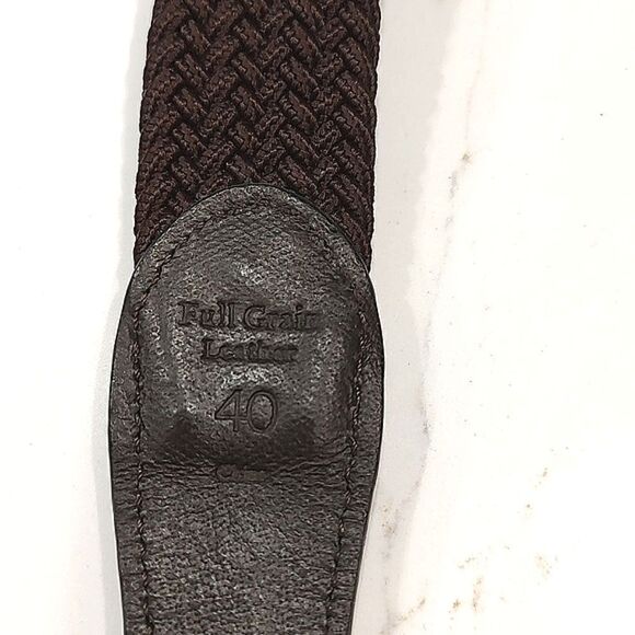 Men's Full Grain Leather Brown Woven Belt Size 40 - Picture 5 of 11
